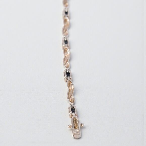 Ross Simons 925 Silver Gold Vermeil Sapphire Link Bracelet Designer 7.25" - Picture 4 of 10